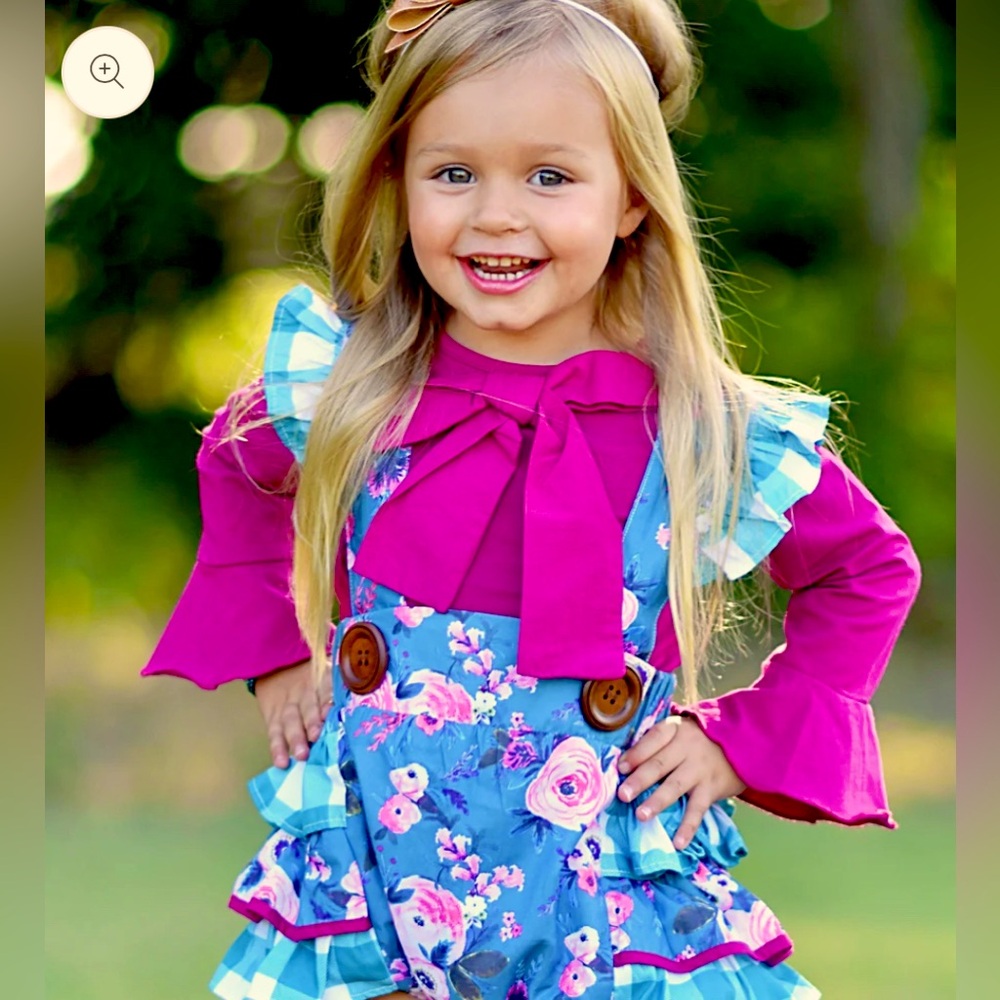 MAKENA LANE GIRLS BOUTIQUE PENELOPE PLUM DRESS BOW TIE RUFFLE FLORAL SET SIZE 2